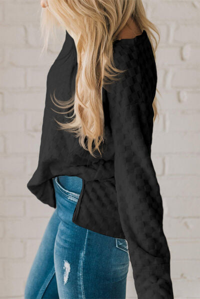 Checkered Round Neck Long Sleeve T-Shirt Trandify deal