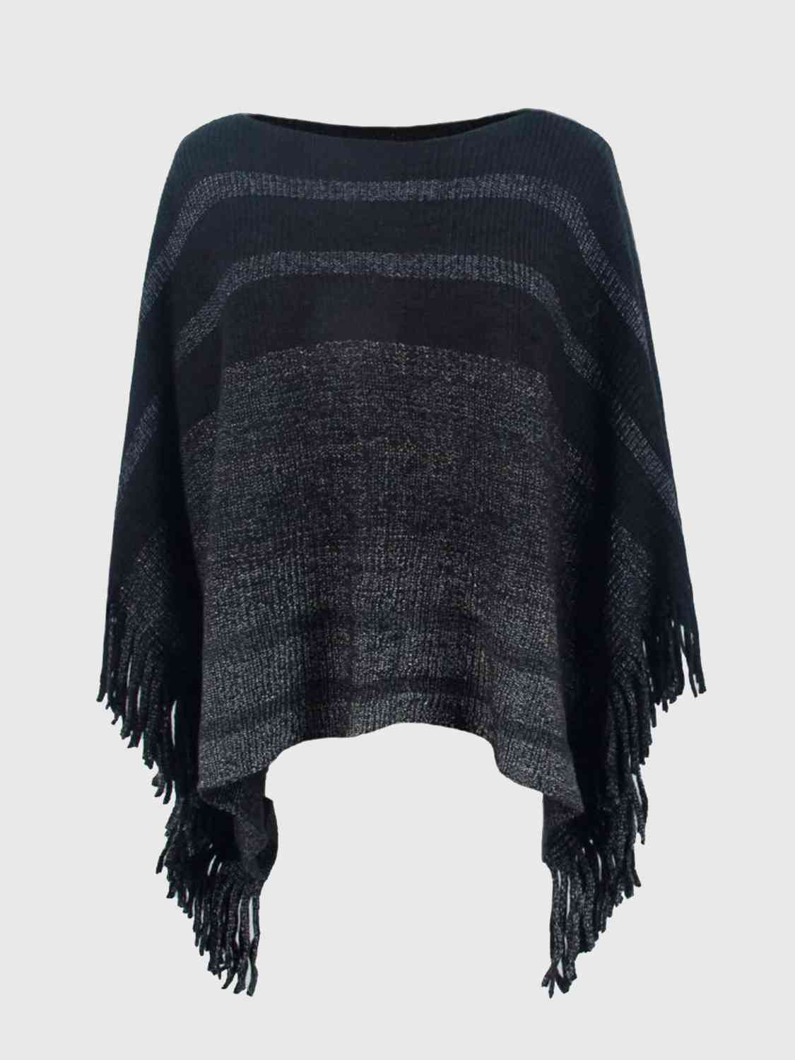 Striped Boat Neck Poncho with Fringes Trandify deal