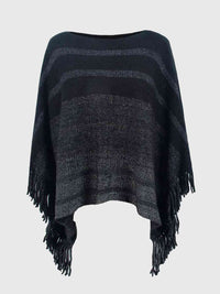 Striped Boat Neck Poncho with Fringes Trandify deal