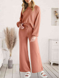 Long Sleeve Lounge Top and Drawstring Pants Set Trandify deal