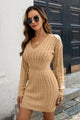 Cable-Knit V-Neck Long Sleeve Mini Sweater Dress Trandify deal