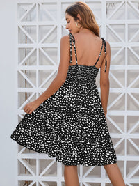 Printed Square Neck Tie Shoulder Dress Trandify deal