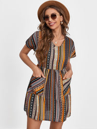 Pocketed Striped Short Sleeve Dress Trandify deal