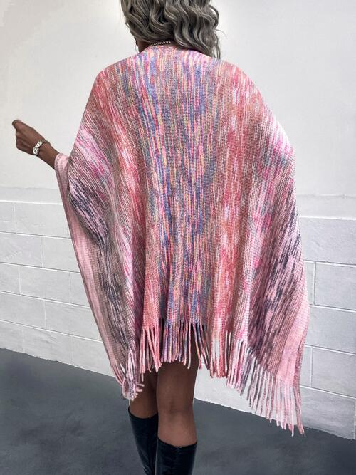 Heathered Fringe Hem Poncho Trandify deal