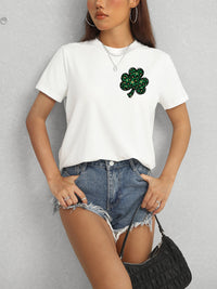 Lucky Clover Round Neck Short Sleeve T-Shirt Trandify deal