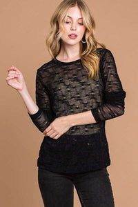 Culture Code Full Size Round Neck Mesh Perspective Top Trandify deal