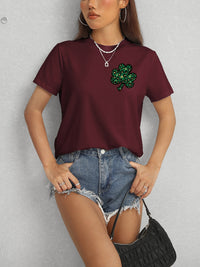 Lucky Clover Round Neck Short Sleeve T-Shirt Trandify deal