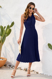 Swiss Dot Tie Neck Sleeveless Dress Trandify deal