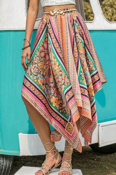 Printed High Waist Handkerchief Hem Skirt Trandify deal