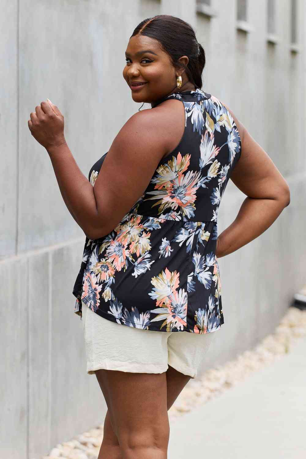 Be Stage Full Size Floral Halter Top in Black Trandify deal