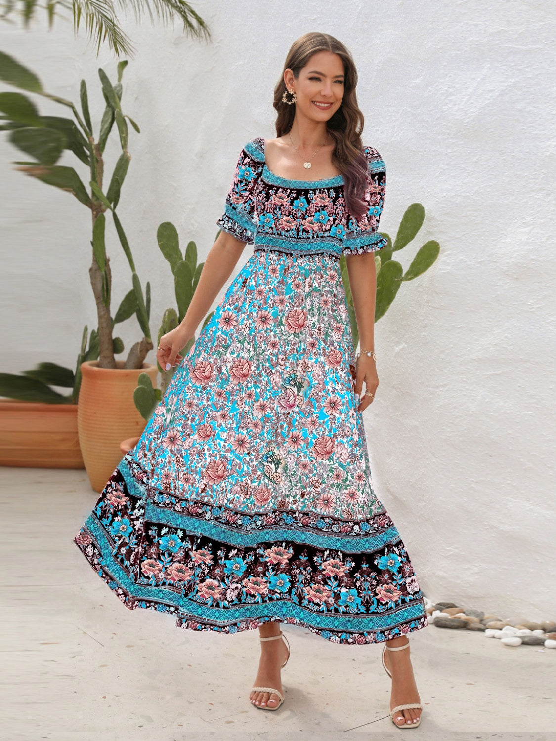 Floral Flounce Sleeve Midi Dress Trandify deal