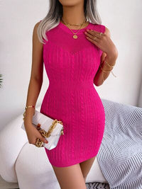 Cable-Knit Round Neck Sleeveless Sweater Dress Trandify deal