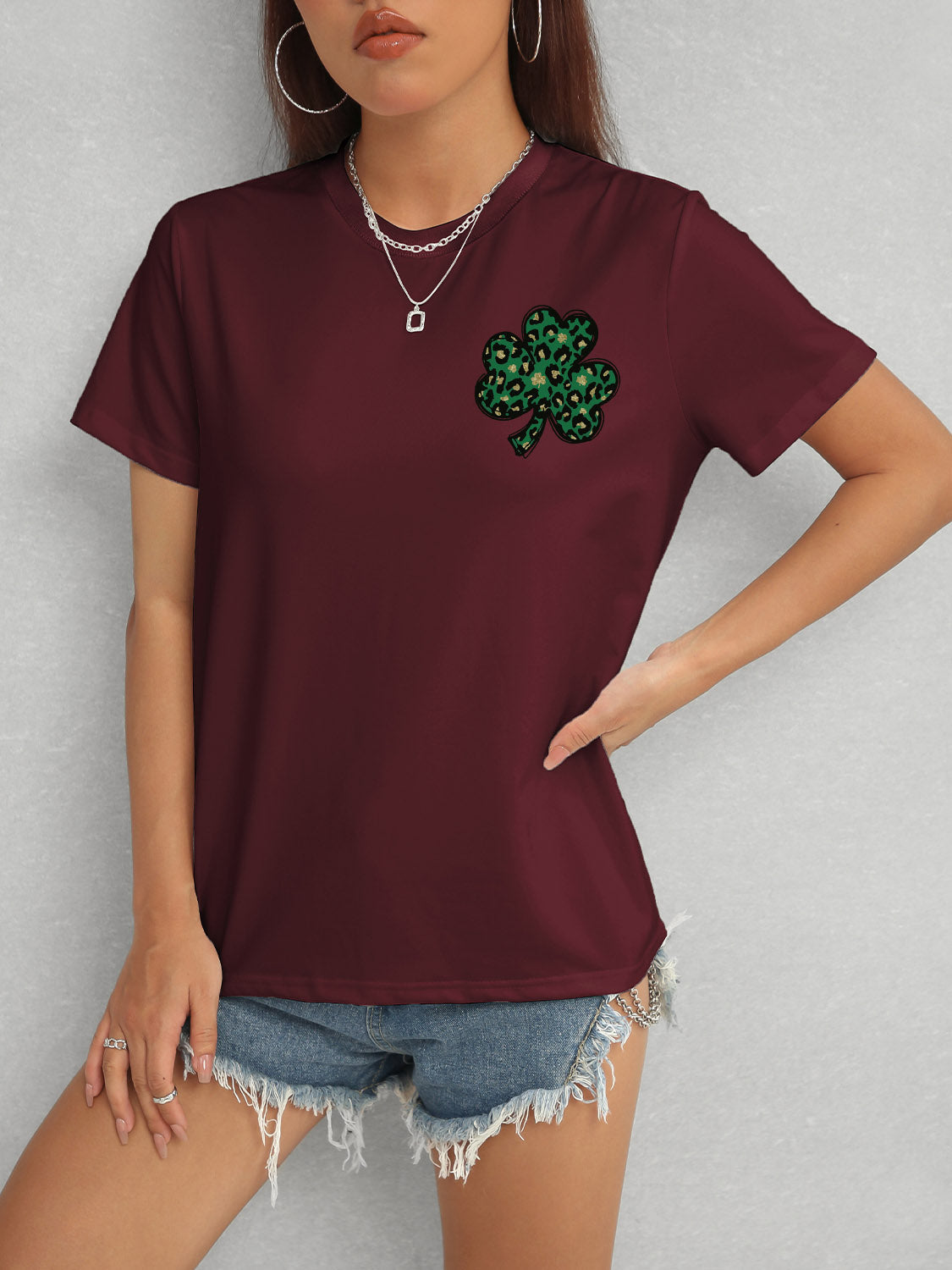 Lucky Clover Round Neck Short Sleeve T-Shirt Trandify deal