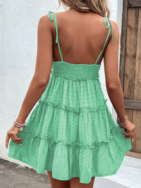 Shiny Frill Spaghetti Strap Tiered Dress Trandify deal