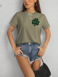 Lucky Clover Round Neck Short Sleeve T-Shirt Trandify deal