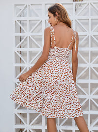 Printed Square Neck Tie Shoulder Dress Trandify deal