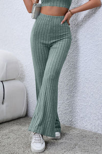Basic Bae Full Size Ribbed High Waist Flare Pants Trandify deal