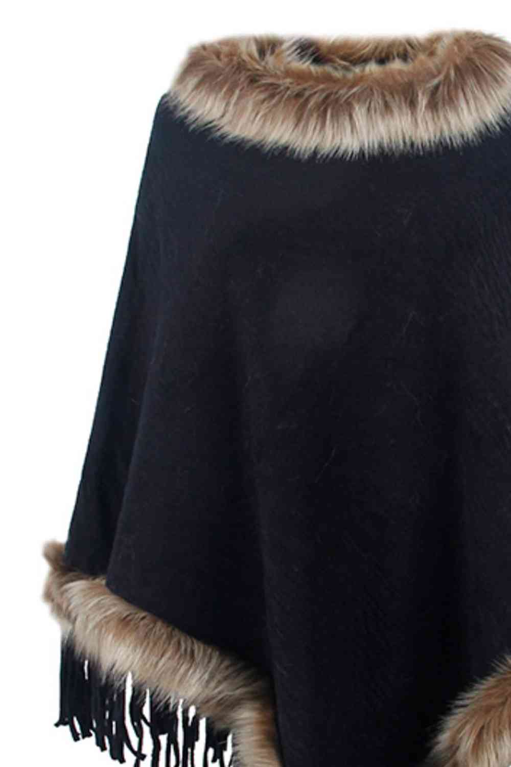 Faux Fur Trim Fringed Poncho Trandify deal