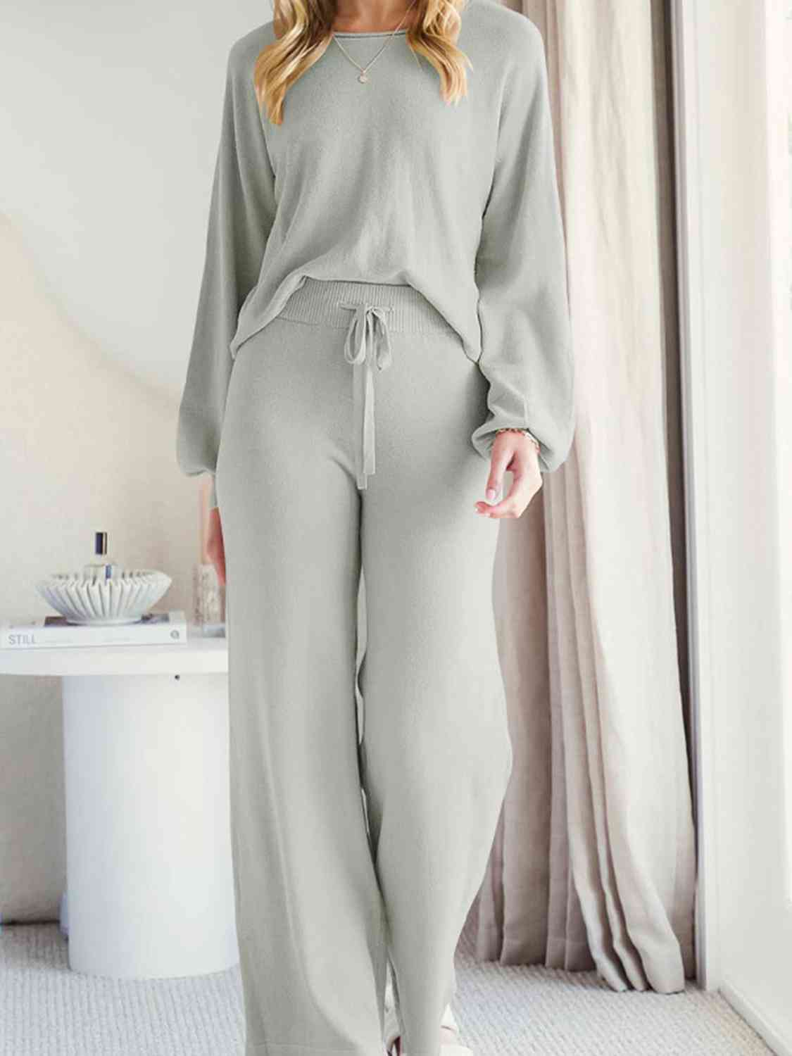 Long Sleeve Lounge Top and Drawstring Pants Set Trandify deal