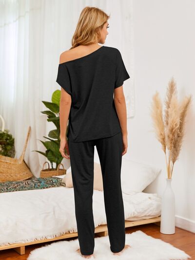 Round Neck Top and Pants Lounge Set Trandify deal