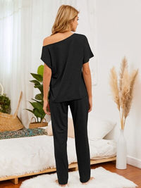 Round Neck Top and Pants Lounge Set Trandify deal