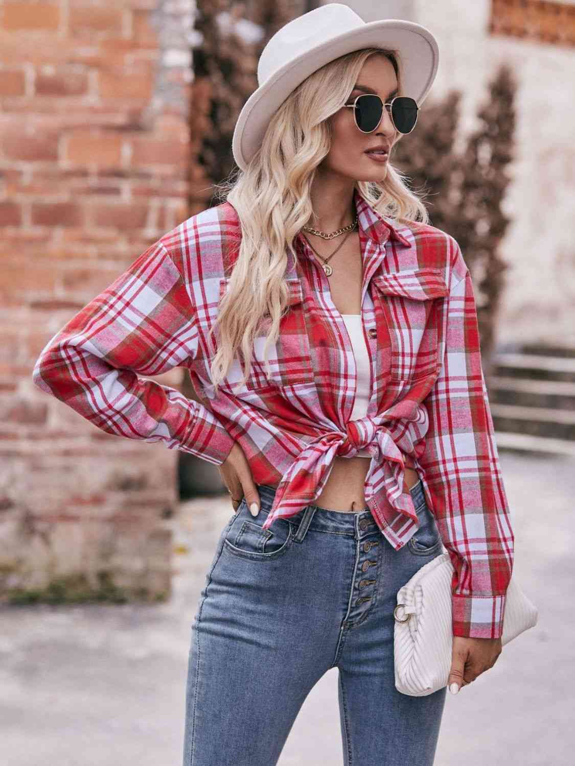 Plaid Dropped Shoulder Longline Shirt Trandify deal
