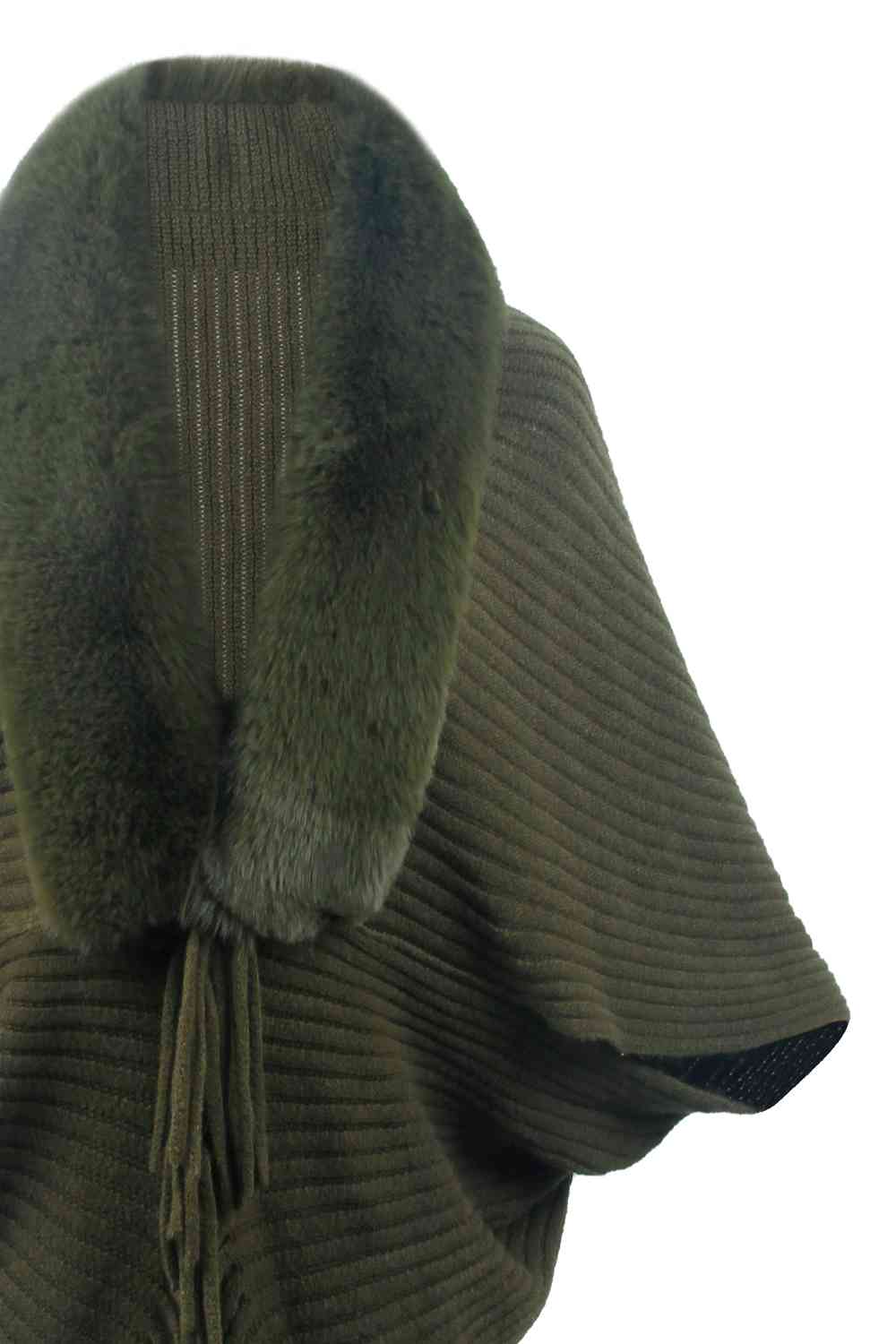 Fringe Detail Long Sleeve Ribbed Poncho Trandify deal