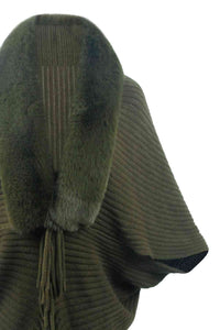 Fringe Detail Long Sleeve Ribbed Poncho Trandify deal