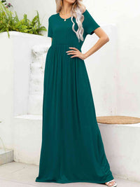 Round Neck Short Sleeve Maxi Dress with Pockets Trandify deal