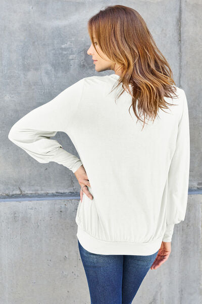 Basic Bae Full Size V-Neck Lantern Sleeve Blouse Trandify deal