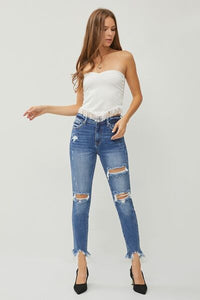 RISEN Distressed Frayed Hem Slim Jeans Trandify deal