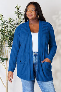 Basic Bae Full Size Ribbed Open Front Cardigan with Pockets Trandify deal