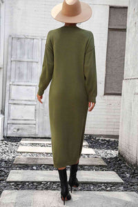 Notched Neck Dropped Shoulder Button-Down Midi Dress Trandify deal