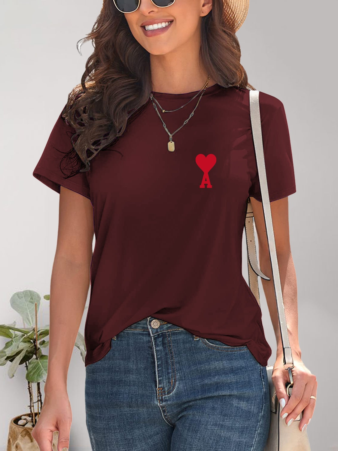 Heart Round Neck Short Sleeve T-Shirt Trandify deal