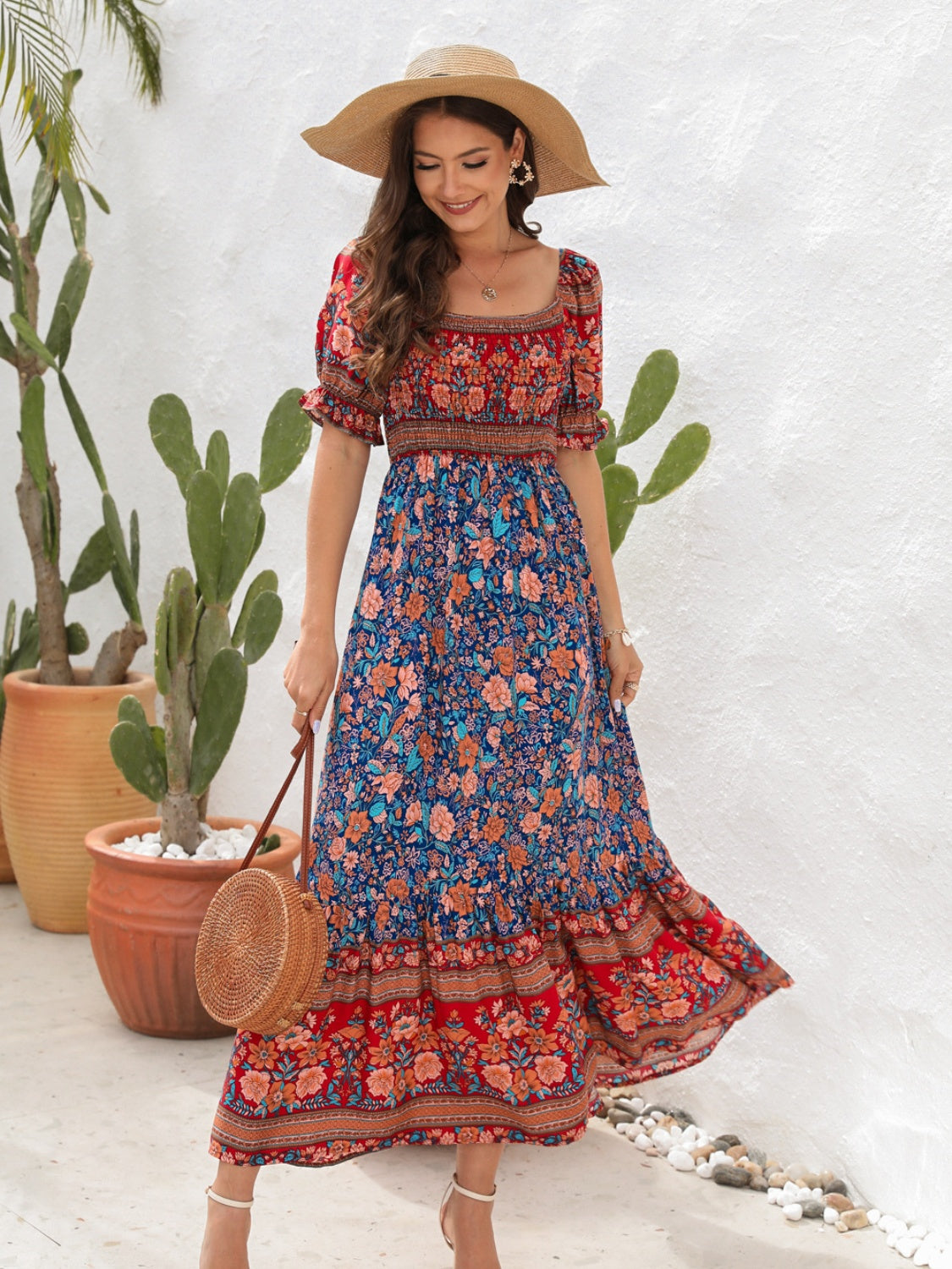 Floral Flounce Sleeve Midi Dress Trandify deal