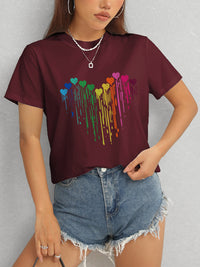 Heart Round Neck Short Sleeve T-Shirt Trandify deal