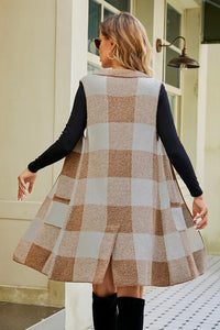 Plaid Open Front Sleeveless Cardigan with Pockets Trandify deal