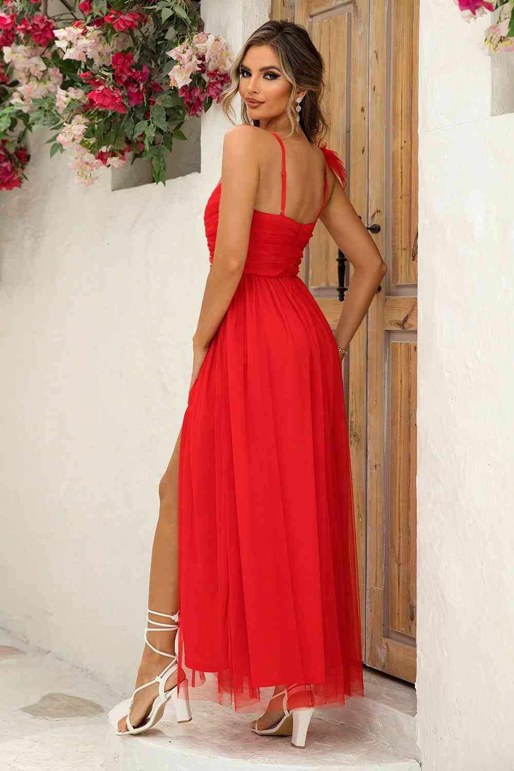 Asymmetrical Ruched Slit Dress Trandify deal