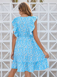 Ruffled Ditsy Floral Surplice Mini Dress Trandify deal