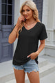 Eyelet V-Neck Short Sleeve T-Shirt Trandify deal