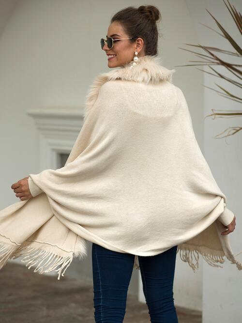 Fringe Open Front Long Sleeve Poncho Trandify deal