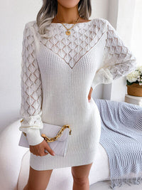 Openwork Boat Neck Sweater Dress Trandify deal