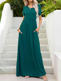 Round Neck Short Sleeve Maxi Dress with Pockets Trandify deal