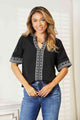 Double Take Embroidered Notched Neck Top Trandify deal