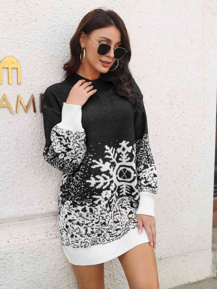 Snowflake Pattern Sweater Dress Trandify deal