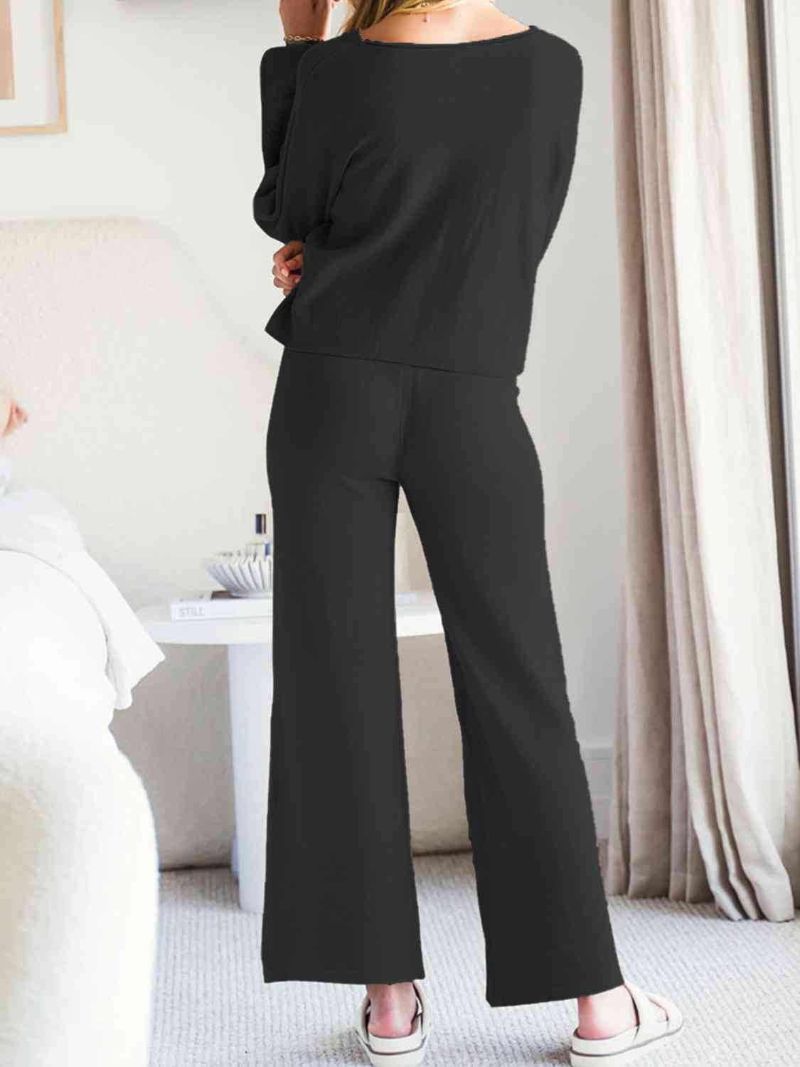 Long Sleeve Lounge Top and Drawstring Pants Set Trandify deal