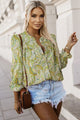 Printed Frill Flounce Sleeve Shirt Trandify deal