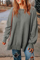 Dropped Shoulder Round Neck Long Sleeve Blouse Trandify deal