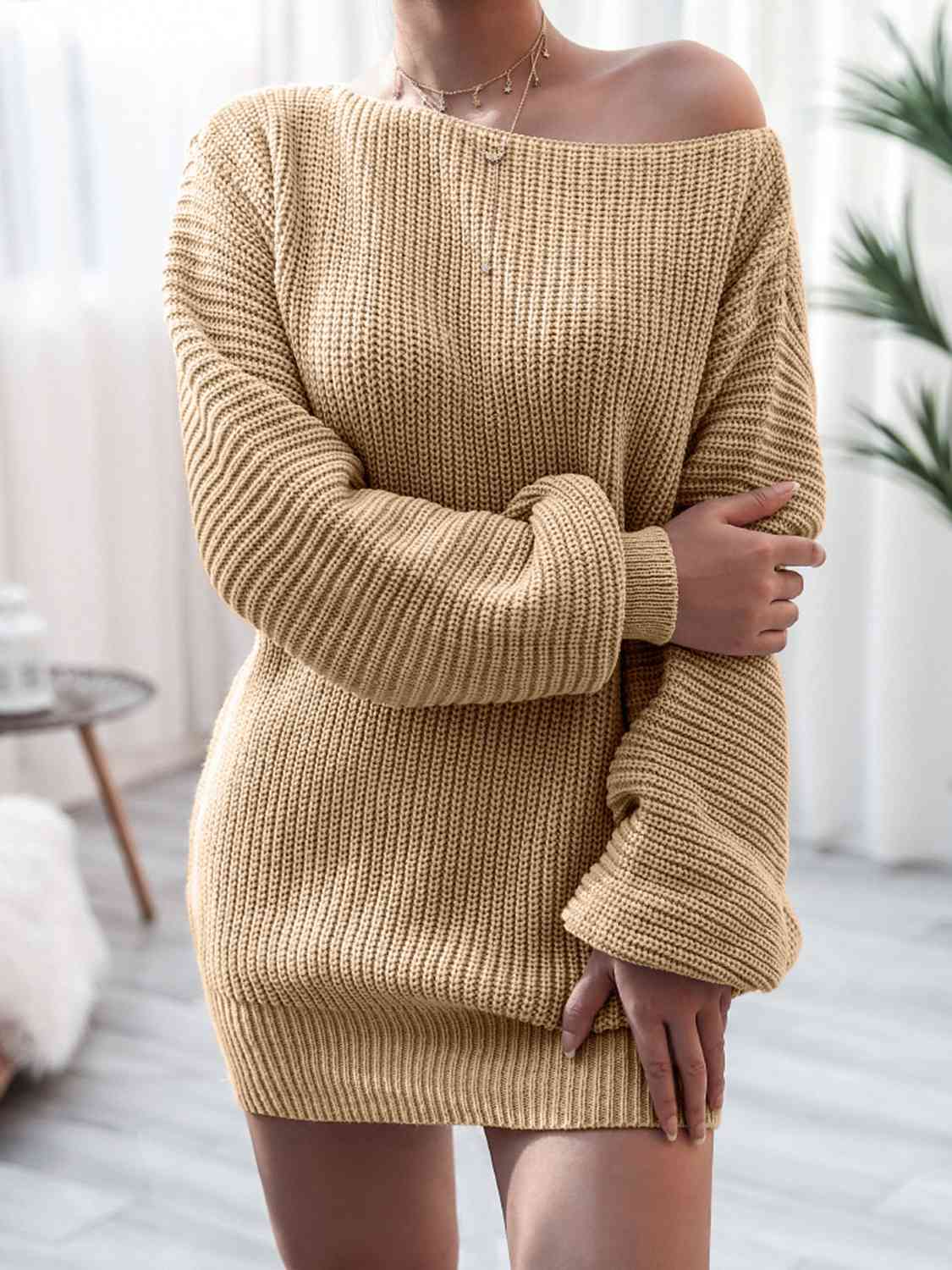 Rib-Knit Mini Sweater Dress Trandify deal