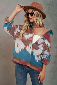 Printed Collared Neck Jacket Trandify deal
